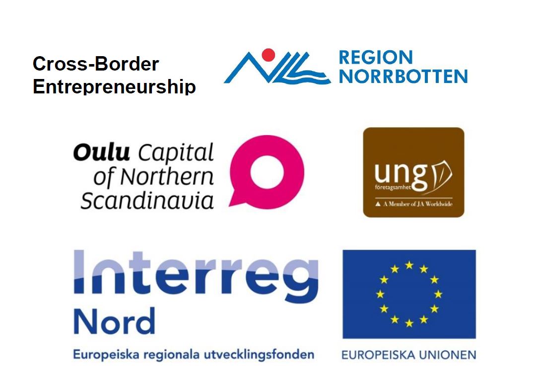 Logo City of Oulu, Ung Företagsamhet, Interreg Nord, Region Norrbotten