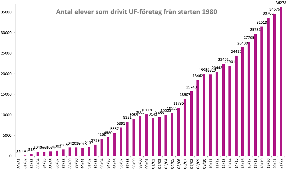 Antal UF-företagare sedan 1980