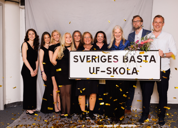 Bromma Gymnasium från Stockholm utsedda till Sveriges Bästa UF Skola 2026 på SM i Ung Företagsamhet. Bild: Ung Företagsamhet