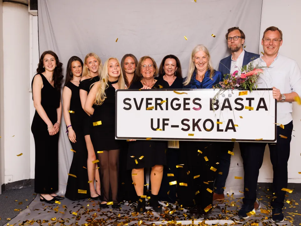 Bromma Gymnasium från Stockholm utsedda till Sveriges Bästa UF Skola 2026 på SM i Ung Företagsamhet. Bild: Ung Företagsamhet